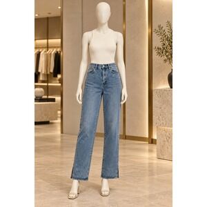 PrettyLittleThing Womens Jeans Light Wash Split Hem High Waisted Size 12
